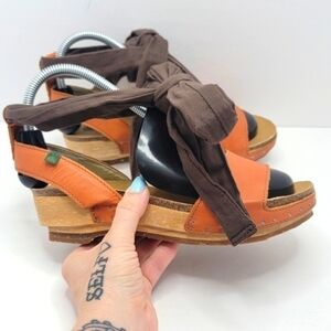 El Naturalista tan leather supportive wooden CottageCore platform sandals WMS 7